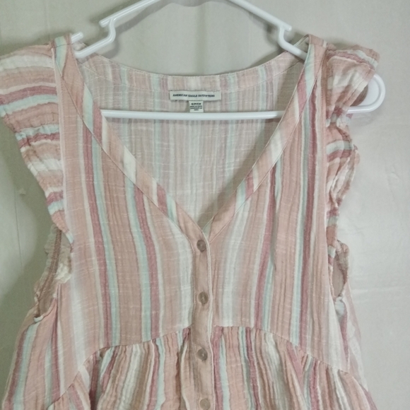 American Eagle Outfitters Pink Striped Peplum Top Size Small - Picture 3 of 9
